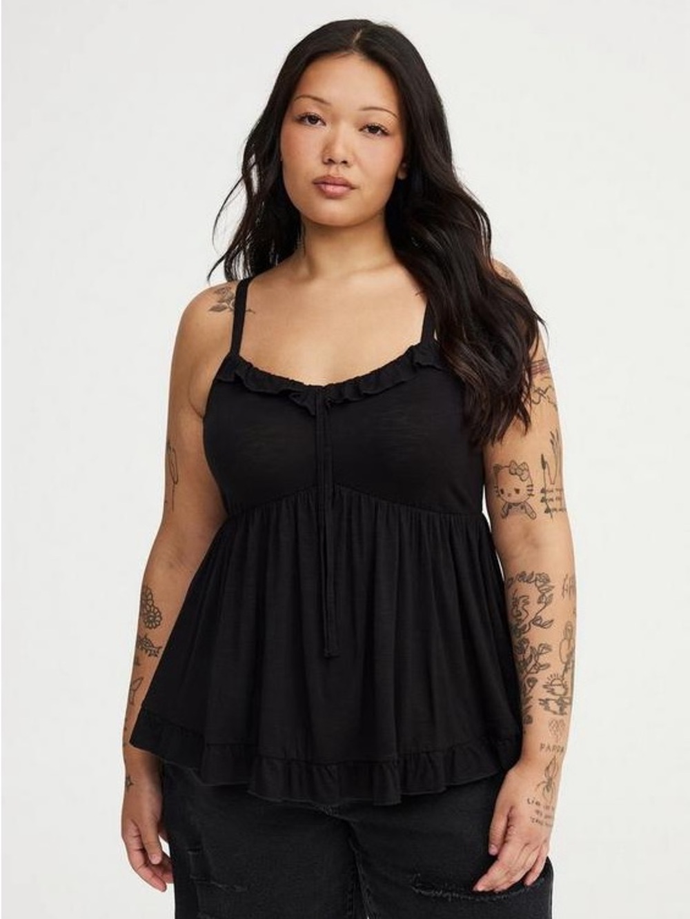 torrid Black Super Soft Slub Ruffle Babydoll Top